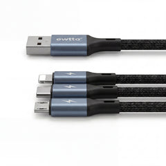 Ewtto 3 in 1 Fast Charging Data Cable USB-C Lightning Micro USB 1.2m