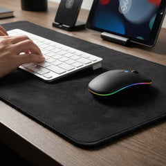 Premium Wireless Desk Bundle: Bluetooth Keyboard + Rechargeable RGB Mouse + Extra-Large Suede Mat