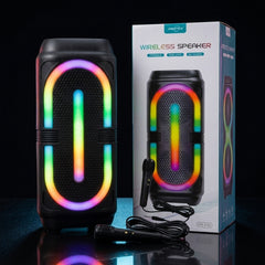 GTS Portable Wireless Bluetooth Karaoke Speaker with Wired Microphone | RGB LED Party Box | FM Radio | USB | TF Card | TWS | Rechargeable Bass Speaker