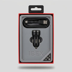 IBEX Dual USB Car Charger with Braided USB-C Cable – Fast Charging Car Adapter