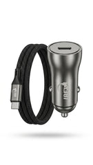 IBEX Dual USB Car Charger with Braided USB-C Cable – Fast Charging Car Adapter
