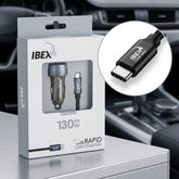 IBEX 130W Rapid Car Charger with Braided USB-C Cable – Fast Charging Car Adapter (Model IBEX-C2)