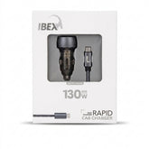 IBEX 130W Rapid Car Charger with Braided USB-C Cable – Fast Charging Car Adapter (Model IBEX-C2)