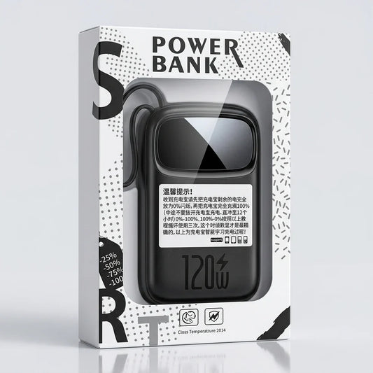 120W Fast Charging Power Bank Pakistan | Built-in Cable
