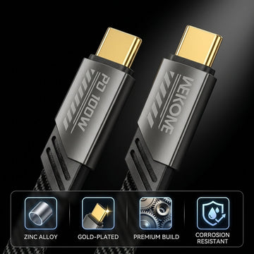 WEKOME PD 100W Braided USB-C to USB-C Fast Charging Cable – Super Fast PD Charging & High-Speed Data Transfer