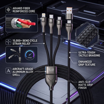 Flash Series II 3-in-2 100W Fast Charging Cable – USB-C, Lightning & Micro USB Multi Charging Cable