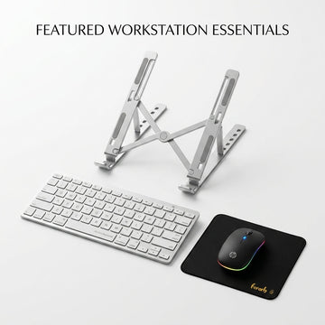 HP W10 Wireless Keyboard + Laptop Stand Combo with FREE Mouse Pad – Complete Productivity Setup for Home, Office & Study