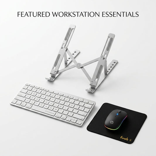 HP W10 Wireless Keyboard + Laptop Stand Combo with FREE Mouse Pad – Complete Productivity Setup for Home, Office & Study