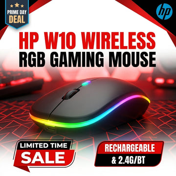 HP W10 Wireless RGB Gaming Mouse – Silent, Slim & Rechargeable Performance Mouse