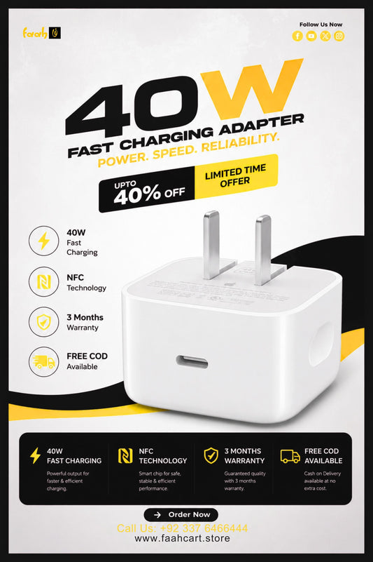 40W Dynamic Power Adapter with 60W Max USB-C Fast Charger – Compact PD Charger for iPhone, iPad & USB-C Devices