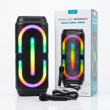 GTS Portable Wireless Bluetooth Karaoke Speaker with Wired Microphone | RGB LED Party Box | FM Radio | USB | TF Card | TWS | Rechargeable Bass Speaker