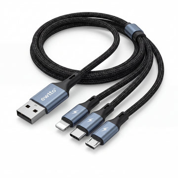 Ewtto 3 in 1 Fast Charging Data Cable USB-C Lightning Micro USB 1.2m