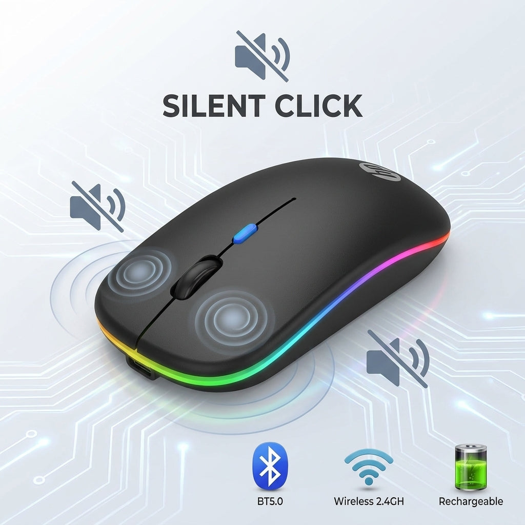 HP W10 Wireless Rechargeable RGB Gaming Mouse – Silent Click Ultra Slim Adjustable DPI Mouse