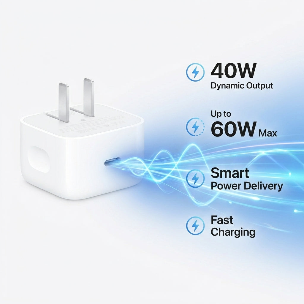 40W Dynamic Power Adapter with 60W Max Fast Charger for iPhone iPad MacBook
