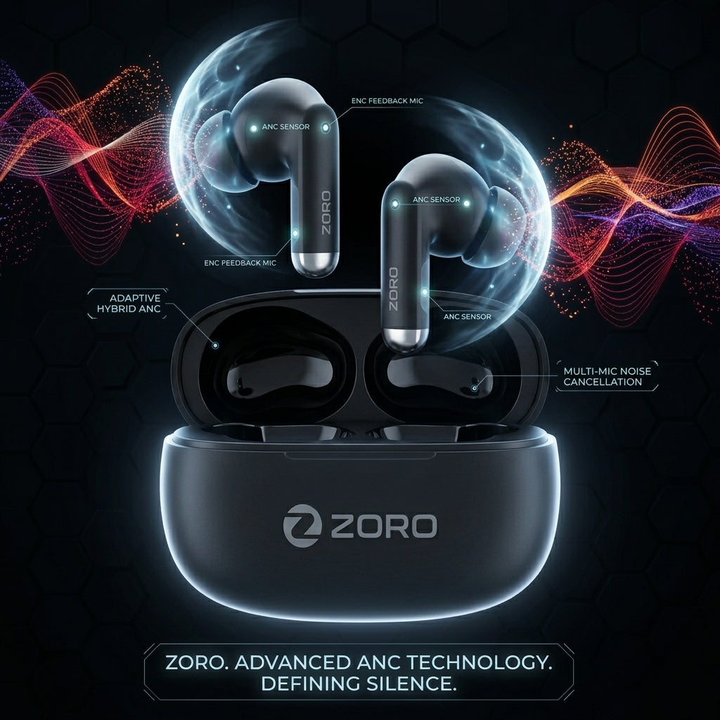 ZORO ZX2 Wireless Earbuds ENC Bluetooth 5.3 Gaming Earbuds with 100 Hours Playtime & Low Latency Mode