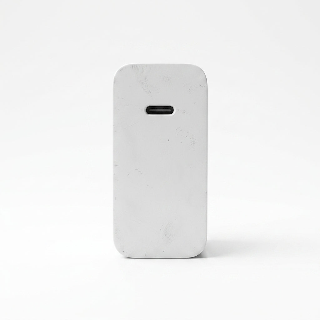 A light gray marble-textured phone case with a rounded rectangular shape and a horizontal cutout near the top, shown on a clean white background.