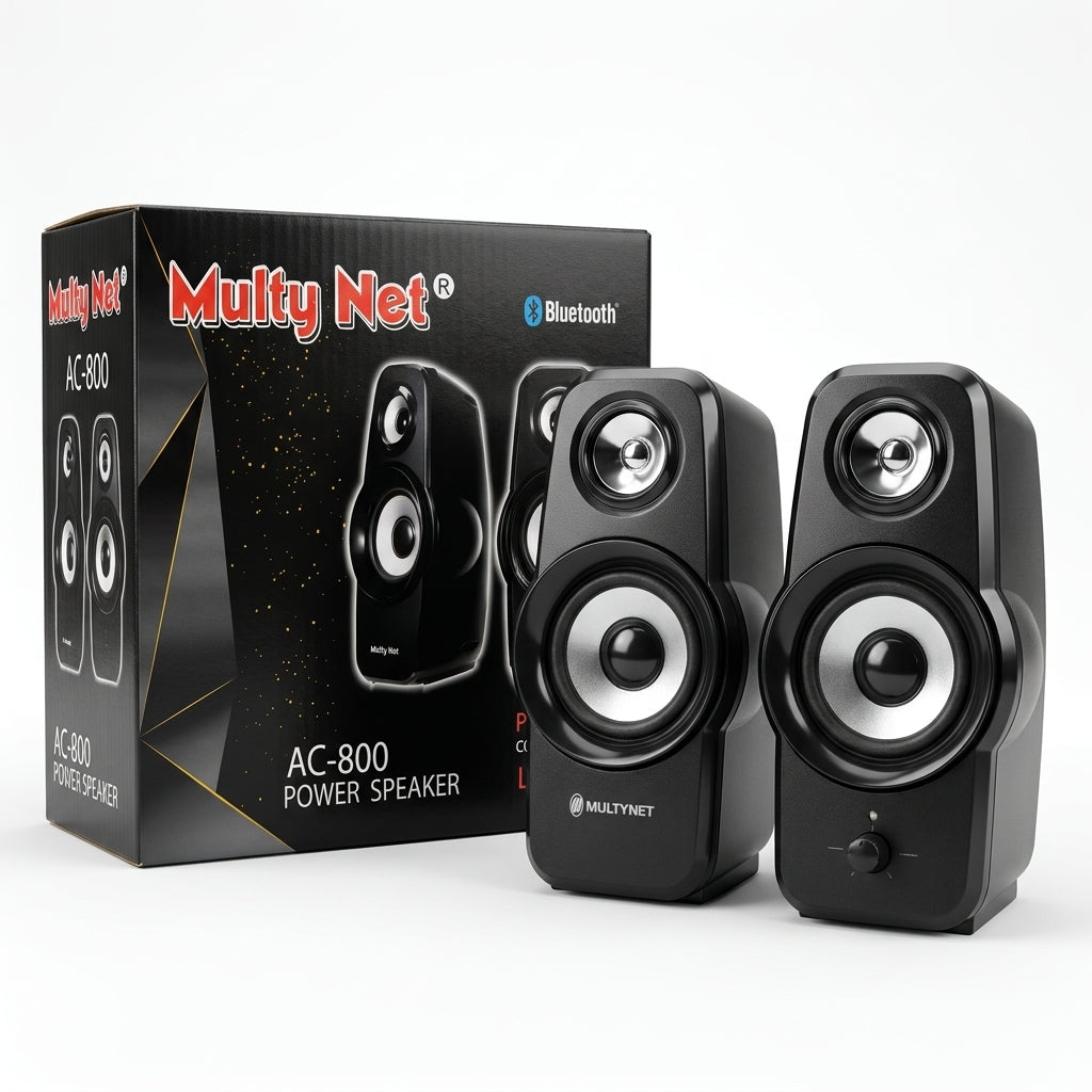 Multynet AC-800 Bluetooth Power Speaker – Slim Design Heavy Bass Computer & TV Speakers For LED TV, LCD, Laptop, PC Computer, Smartphones, Tablets