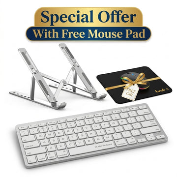 HP W10 Wireless RGB Mouse + X5 Bluetooth Keyboard + Adjustable Laptop Stand Combo with FREE Faah Mouse Pad