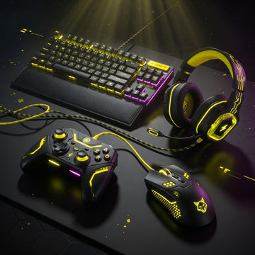 Gaming accessories square collection image with RGB setup