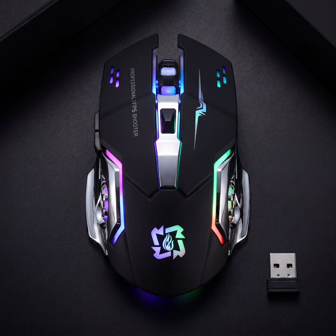 Gaming mouse with RGB lighting on a white background