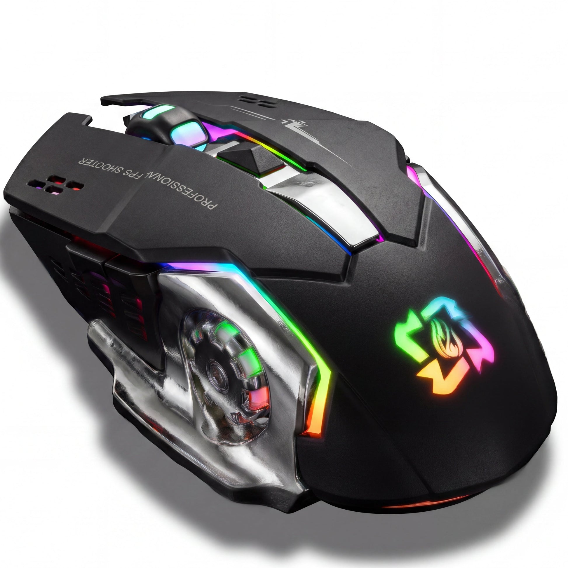 Gaming mouse with RGB lighting on a white background