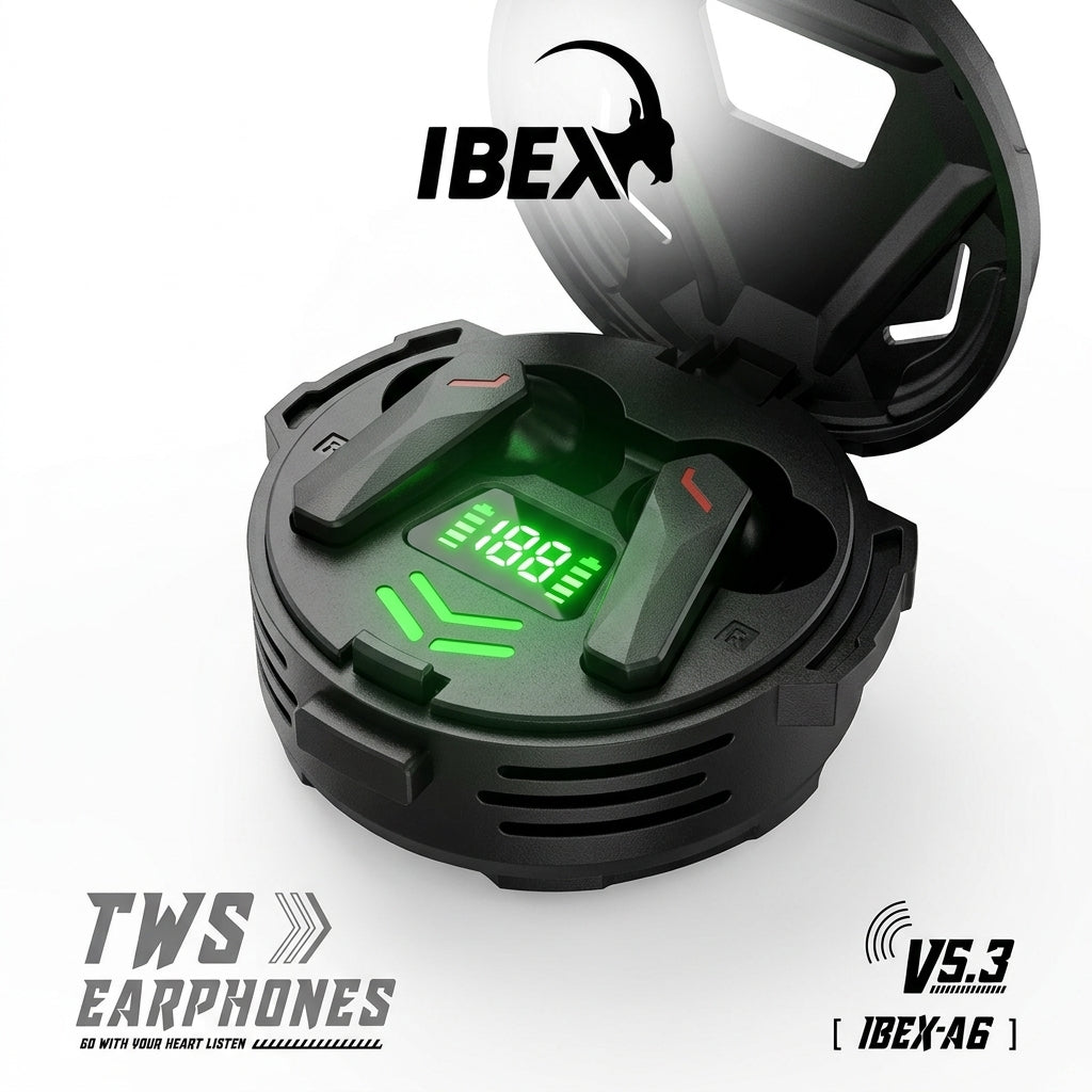 IBEX A6 TWS Earphones – Bluetooth 5.3 Wireless Gaming Earbuds with LED Display