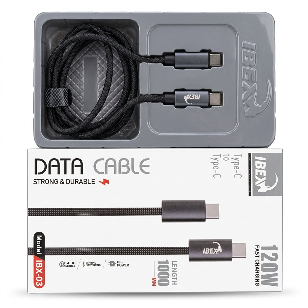 IBEX IBX-03 Type-C to Type-C 120W Fast Charging Data Cable – 1M Braided Cable