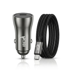 IBEX Dual USB Car Charger with Braided USB-C Cable – Fast Charging Car Adapter