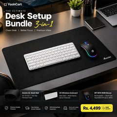 Premium Wireless Desk Bundle: Bluetooth Keyboard + Rechargeable RGB Mouse + Extra-Large Suede Mat