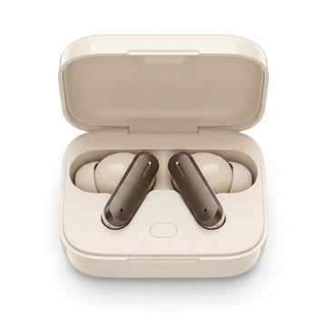 Cream Wireless Earbuds – TWS Bluetooth Earphones with Transparent Charging Case